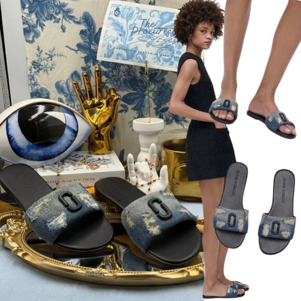 🆕 MARC JACOBS 🧿 NWOB The Rip And Repair Denim Snapshot Slide, Sz 36 US 6
